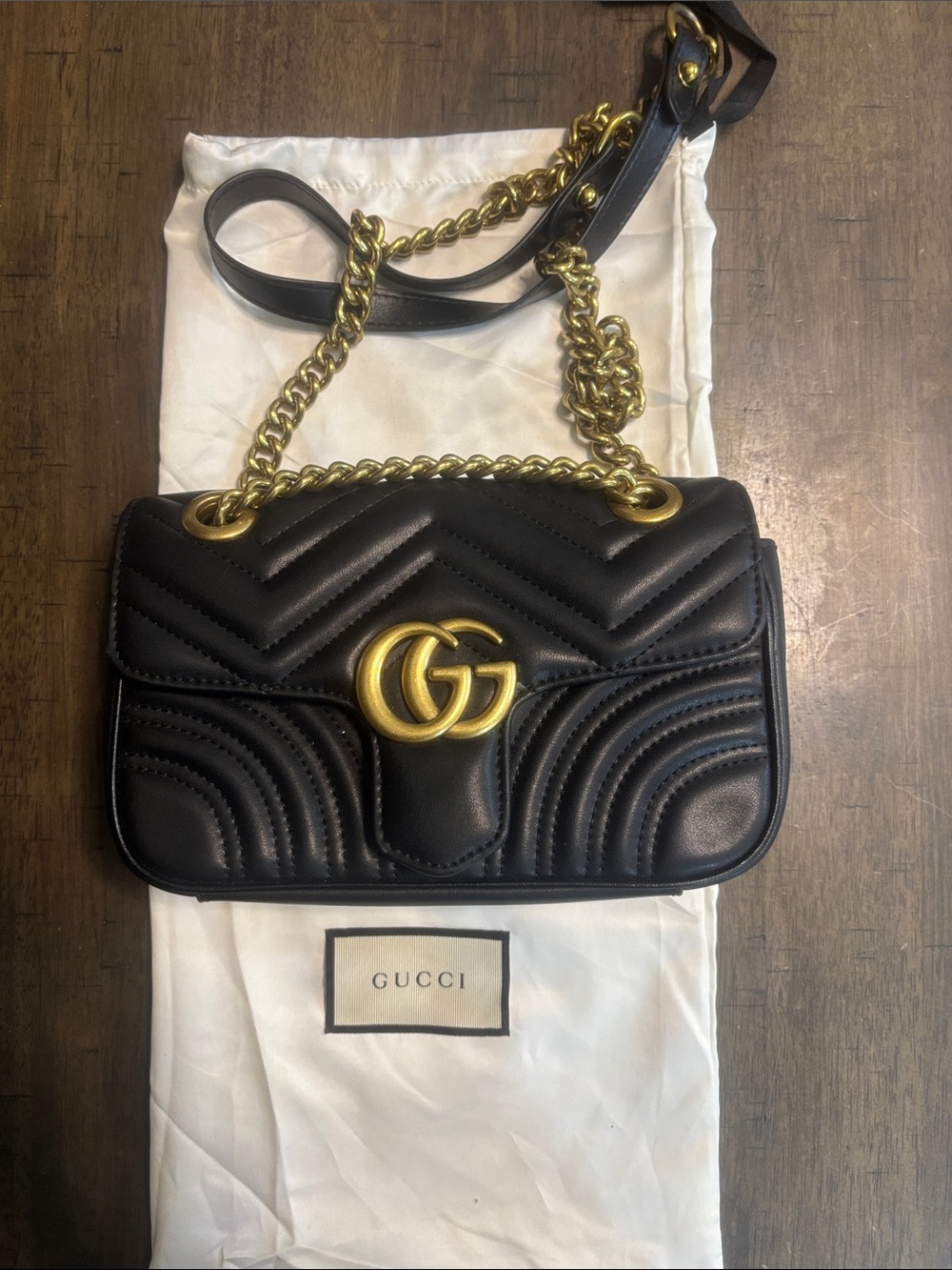Gucci Black Matelassé Leather Small Shoulder Bag with Gold Hardware